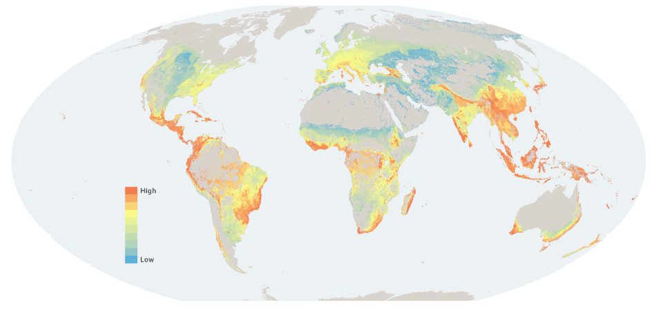 Areas of global significance for the restoration of biodiversity and carbon storage